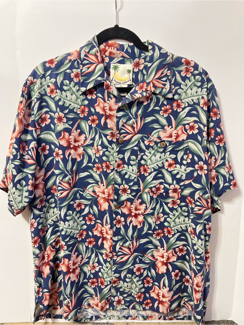 Banana Cabana 100% Silk Hawaiian Camp Shirt Men’s Medium Tropical Floral